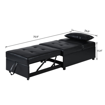 Folding Ottoman Sofa Bed Multi Functional Space Saving Design - Black