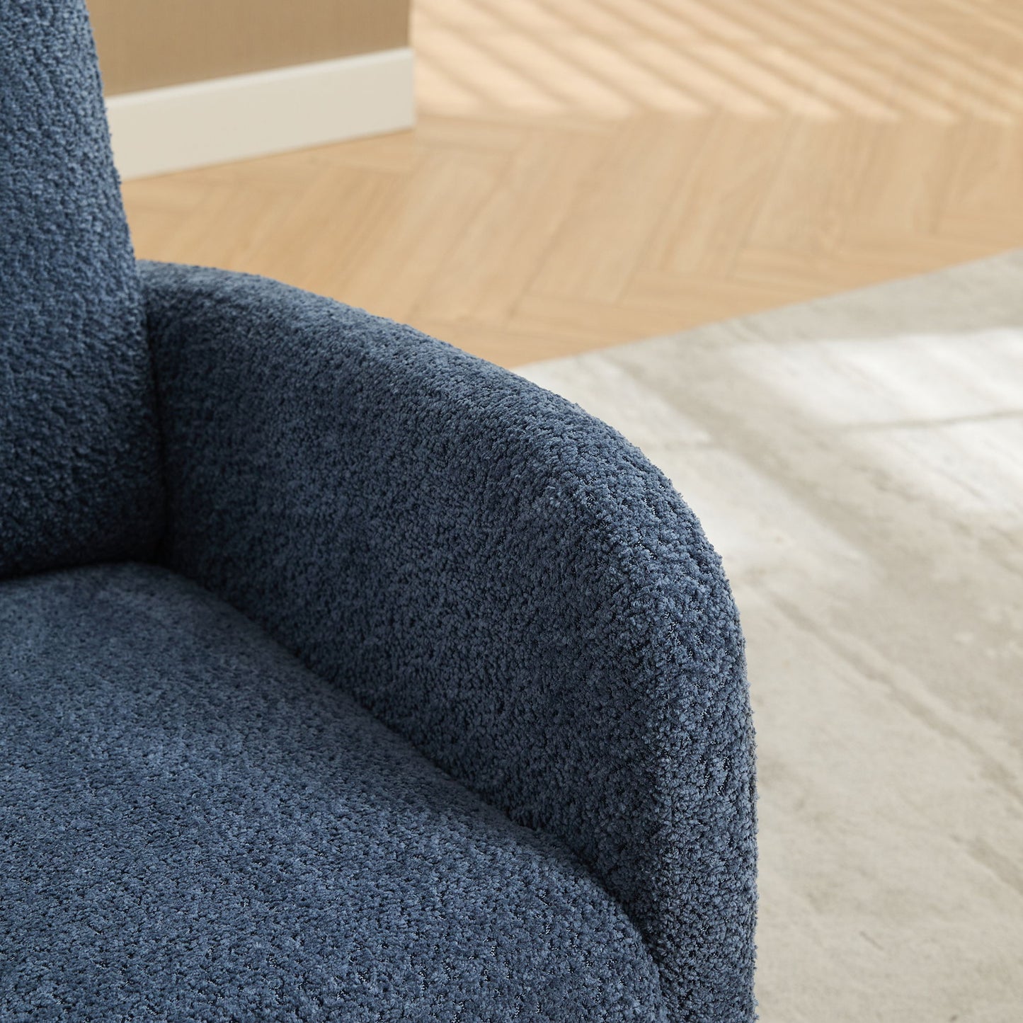 Rocking Chair For Nursery, High Back Glider Chair With Retractable Footrest, Side Pocket, Rocking Accent Armchair With Rubber Wood Legs For Living Room / Bedroom - Navy