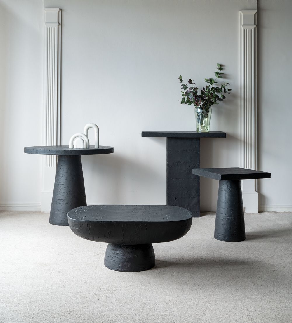 Square Side Table With Pedestal Base - Black