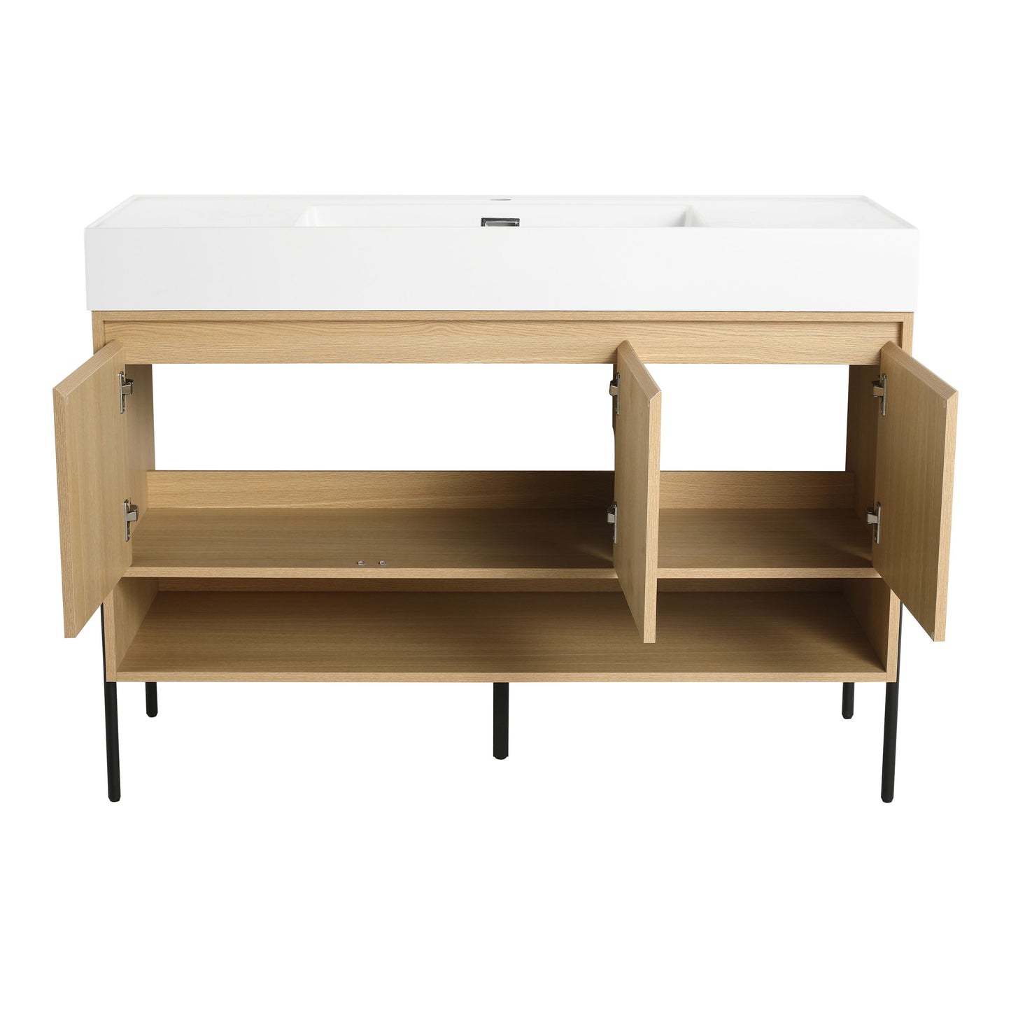 Modern Bathroom Vanity Combo With Single Resin Sink And Storage Cabinet, Multilayer Solid Wood - Oak