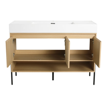 Modern Bathroom Vanity Combo With Single Resin Sink And Storage Cabinet, Multilayer Solid Wood - Oak