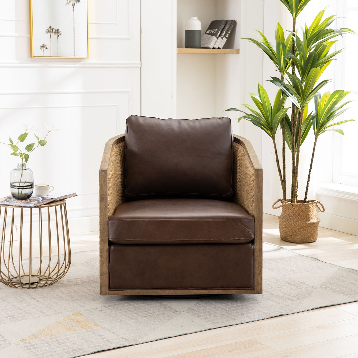 Swivel Barrel Chair, Comfy Round Accent Sofa Chair For Living Room, 360 Degree Swivel - Brown