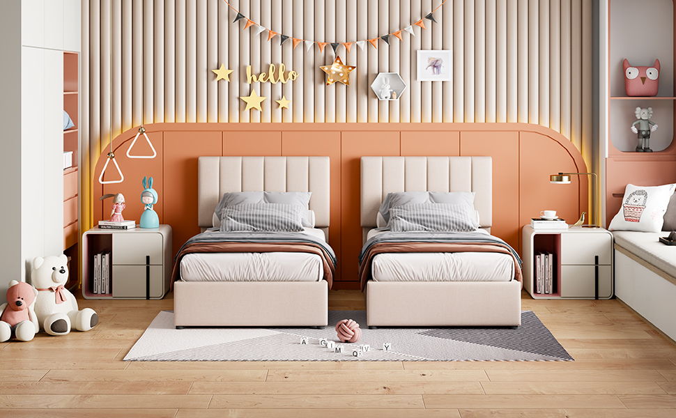 King Size Upholstered Platform Bed With A Hydraulic Storage System - Beige