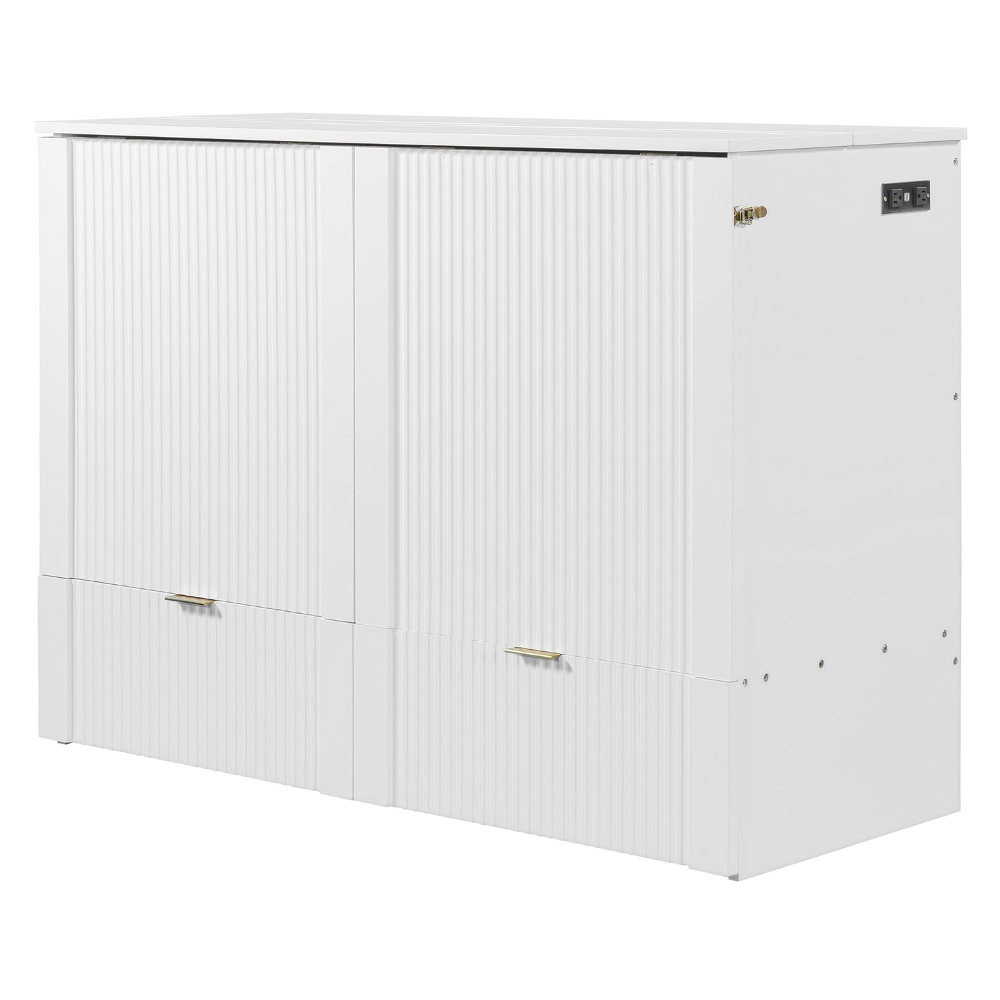 Full Size Murphy Bed With Drawer And A Set Of Sockets & USB Ports, Pulley Structure Design - White