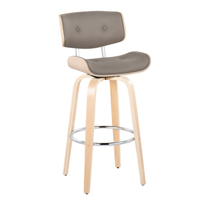 Lombardi - Mid-Century Modern Fixed Height Barstool With Swivel With Round Footrest (Set of 2) - Natural / Light Gray