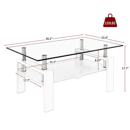 Modern Rectangular Coffee Table With Tempered Glass Top Layer, Table For Living Room - Gray