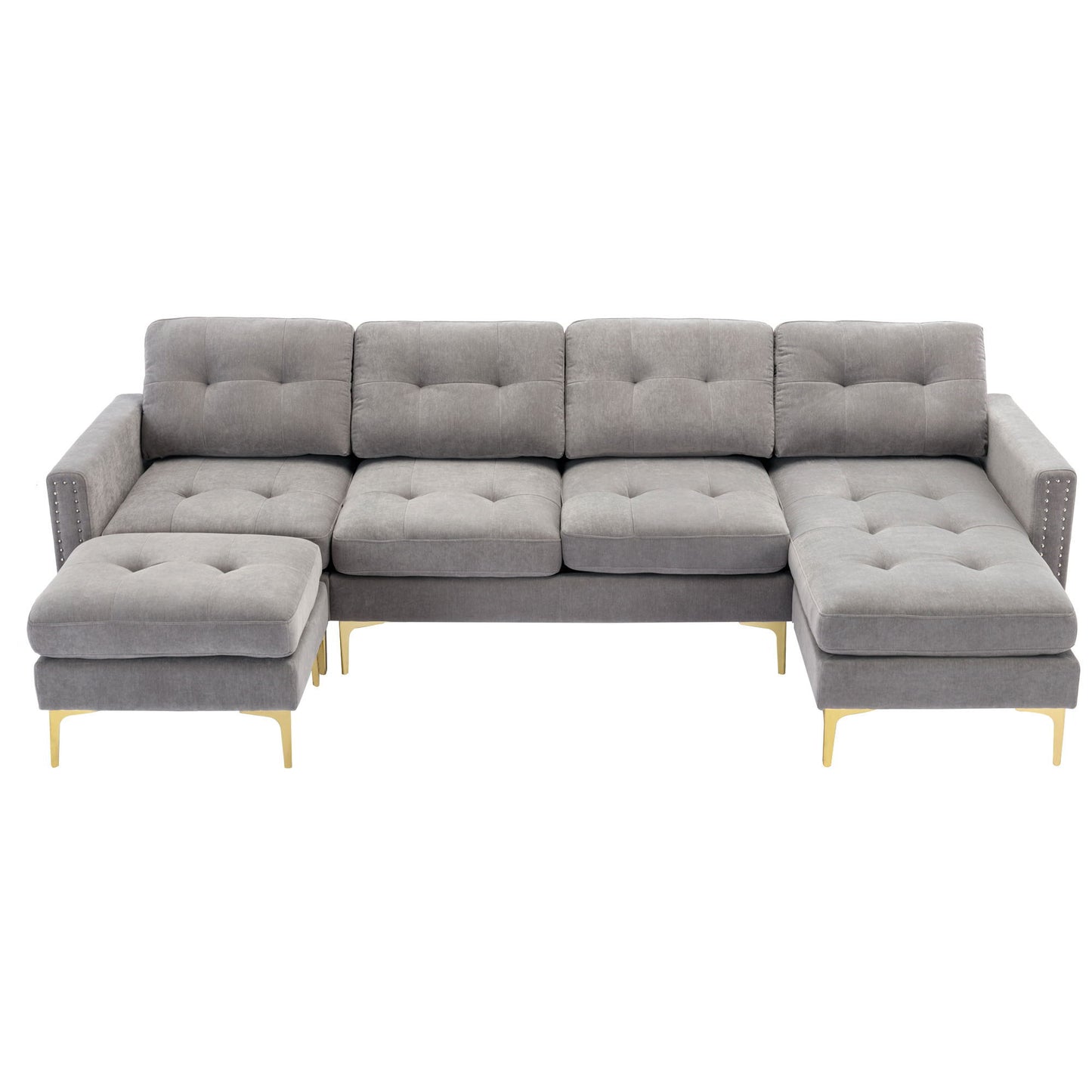Convertible Sectional Sofa Couch With Movable Ottoman - Light Gray
