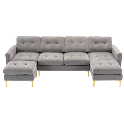 Convertible Sectional Sofa Couch With Movable Ottoman - Light Gray