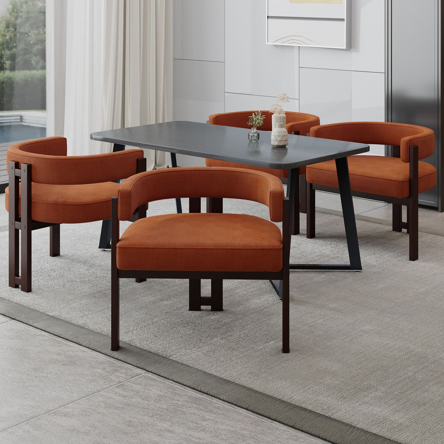 Modern Accent Chair Teddy Upholstered Armchair Open Back 3 Legs Barrel Dining Chair - Orange