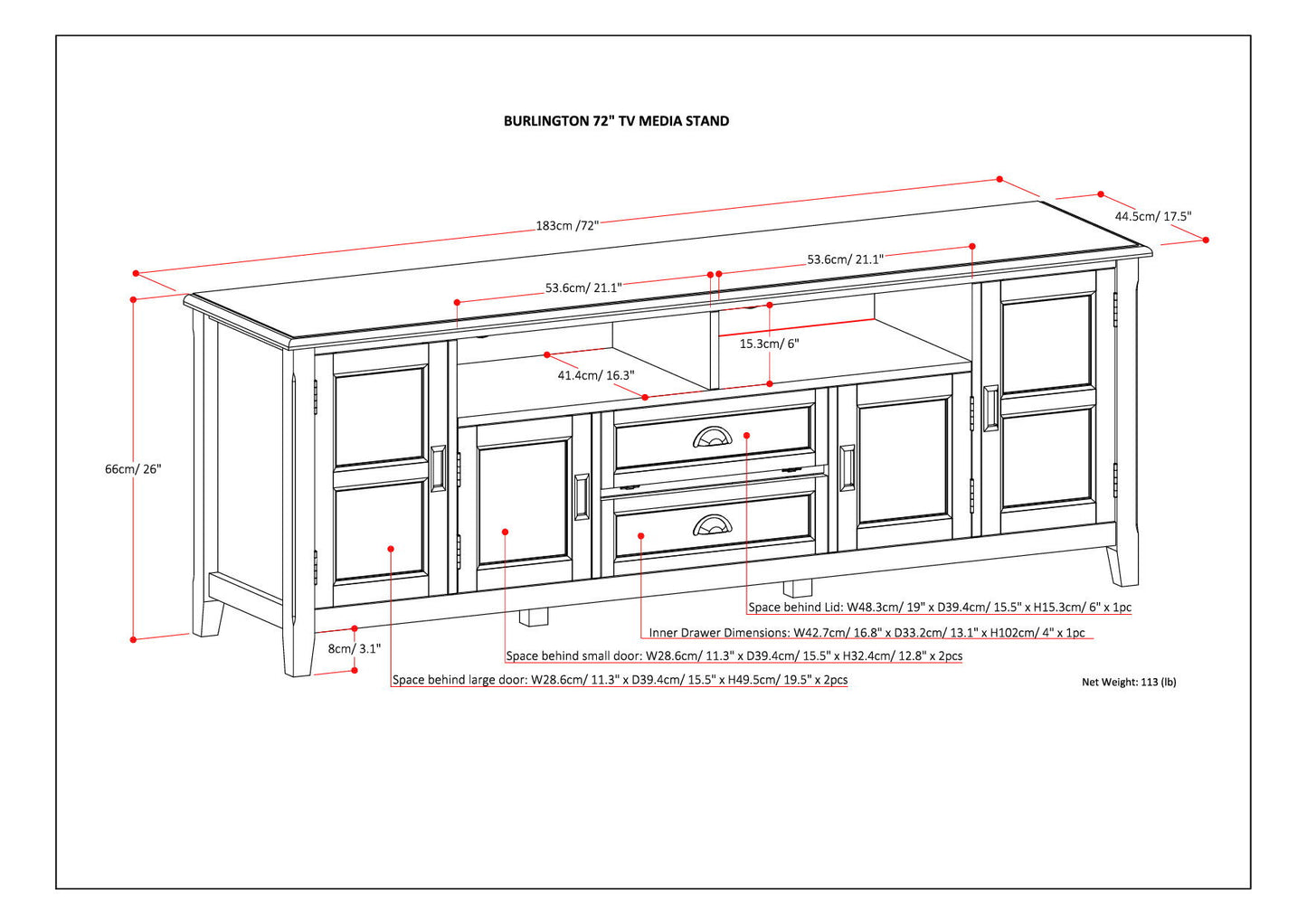 Burlington - TV Media Stand - Mahogany Brown