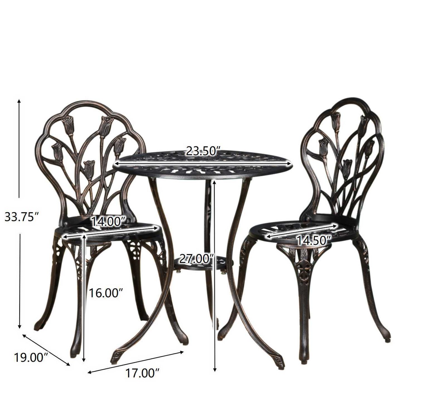 Nassau - Cast 3 Pieces Bistro Set - Copper