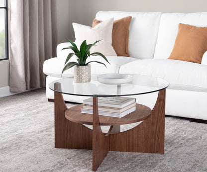 U - Shaped Contemporary Coffee Table - Walnut / Clear