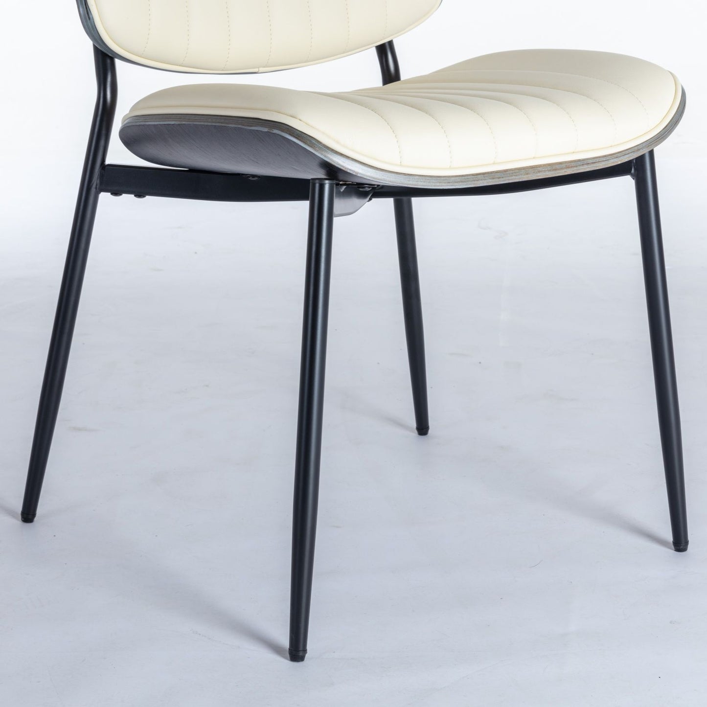 Dining Chairs Mid-Century Modern Retro Faux Leather Chair With Walnut Bentwood Back Upholstered Seat Metal Legs Adjustable Foot For Kitchen Dining Room Chairs (Set of 2) - Beige