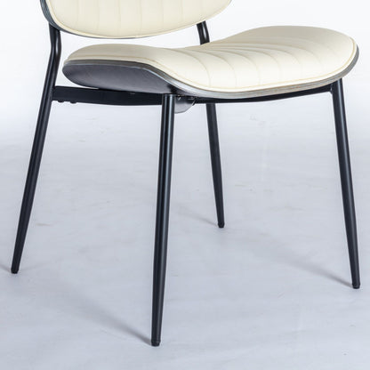 Dining Chairs Mid-Century Modern Retro Faux Leather Chair With Walnut Bentwood Back Upholstered Seat Metal Legs Adjustable Foot For Kitchen Dining Room Chairs (Set of 2) - Beige