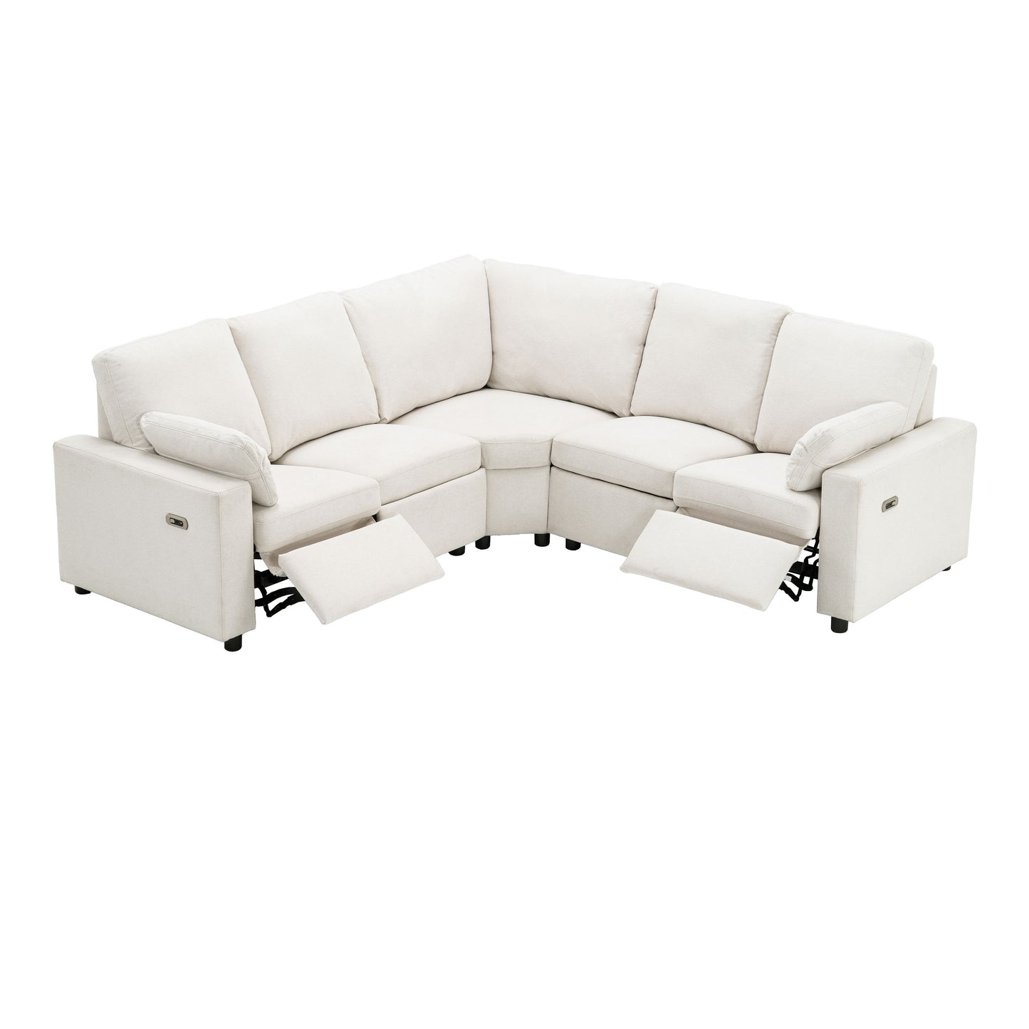 Power Recliner Sectional Sofa Home Theater Reclining Sofa With Two USB Ports, Two Storage Drawers For Living Room - Beige