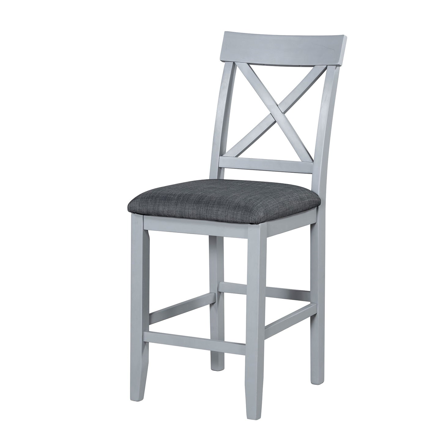 Solid Wood Farmhouse Counter Height Dining Table Set With 3 Tier Storage Shelves, Upholstered Dining Chairs For 4, 5 Piece - Gray