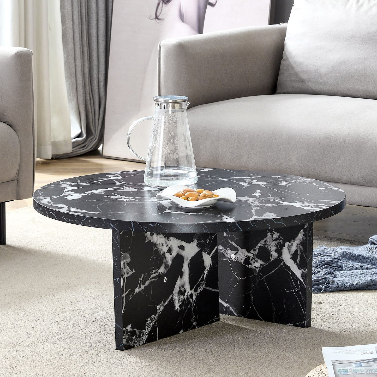 Versatile Round Coffee Table For Various Interior Styles, Exhibiting Modern Minimalism And Nordic Charm - Black / Black White