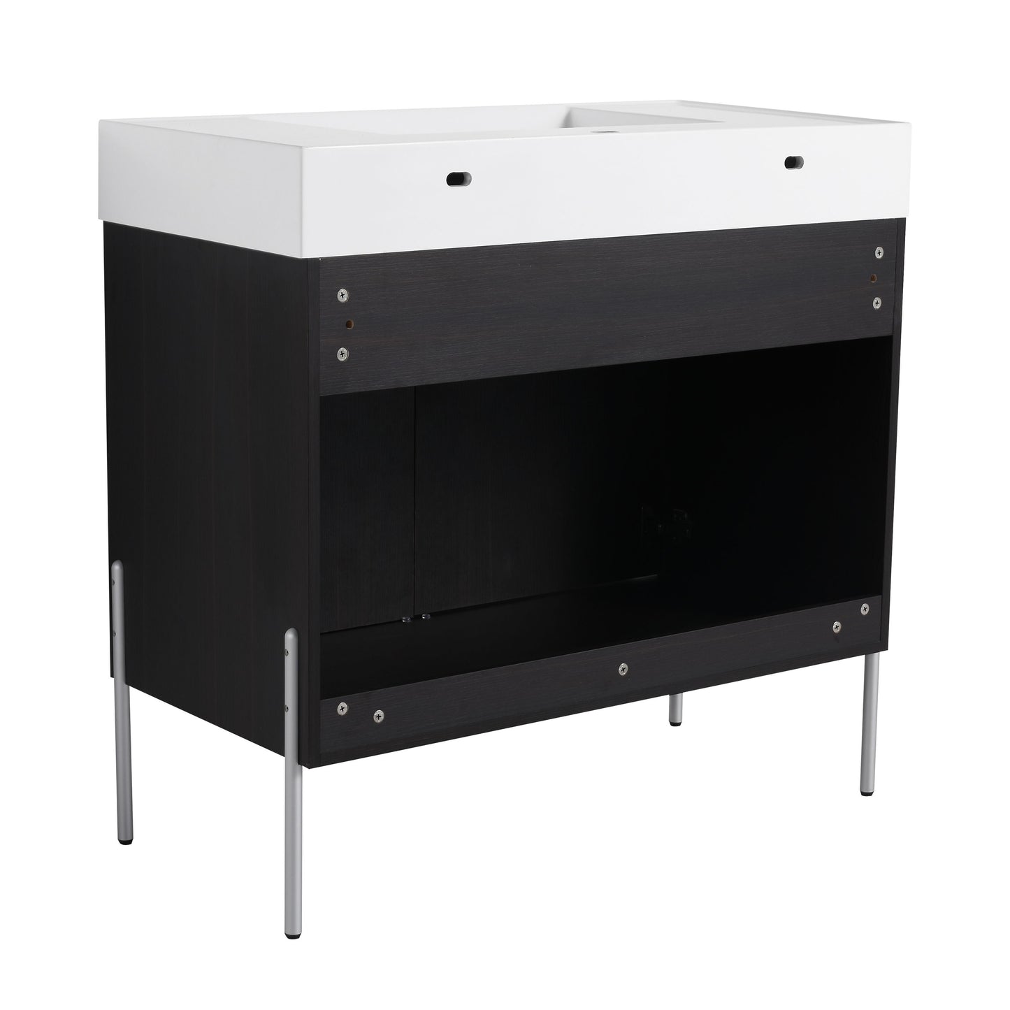 Minimalist 36" Freestanding Bathroom Vanity With Resin Sink And Storage Cabinet - Dark Oak