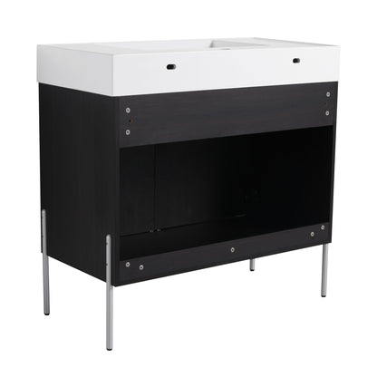 Minimalist 36" Freestanding Bathroom Vanity With Resin Sink And Storage Cabinet - Dark Oak