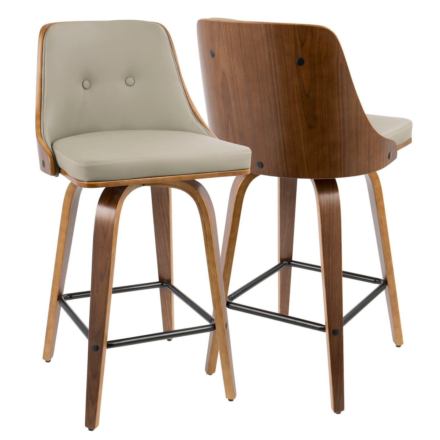 Gianna - Mid-Century Modern Counter Stool (Set of 2) - Walnut / Light Gray