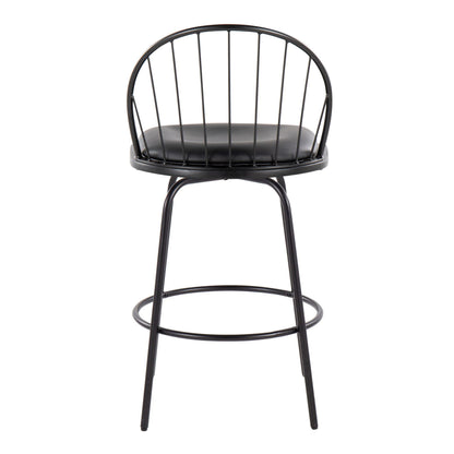 Riley - Claire Farmhouse Fixed Height Counter Stool With Swivel With Round Footrest (Set of 2) - Black