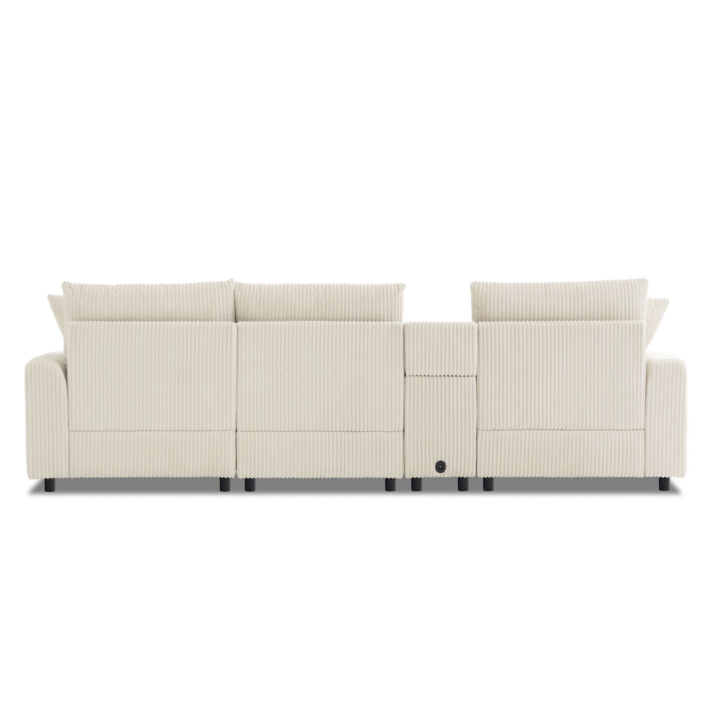 Sectional With Bluetooth Speakers L Shaped Couch With Console USB Charger, Cup Holders Storage Ottoman Deep And Wide Seat Cloud Sofa - Cream