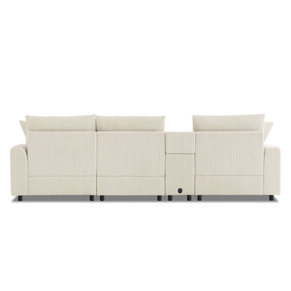 Sectional With Bluetooth Speakers L Shaped Couch With Console USB Charger, Cup Holders Storage Ottoman Deep And Wide Seat Cloud Sofa - Cream