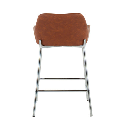 Daniella - Contemporary Fixed Height Counter Stool (Set of 2) - Chrome / Camel