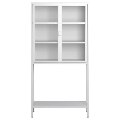 Heavy Duty Metal Storage Cabinet, Display Storage Cabinet With Glass Doors And 2 Adjustable Shelves, Tall Bookcase Modern Bookshelf Cabinet For Home Office, Living Room, Pantry - White