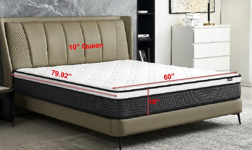 10" Queen Hybrid Mattress A Box, Pillow Top Bed Cushion With Breathable And Hypoallergenic Design, Medium Firm For Lumbar Support - White / Gray