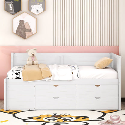 Twin Size Daybed With Drawers And Shelves - White