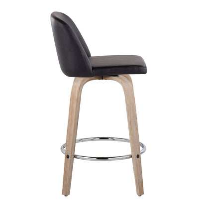 Toriano - Contemporary Fixed Height Counter Stool With Swivel With Round Footrest (Set of 2) - White / Black