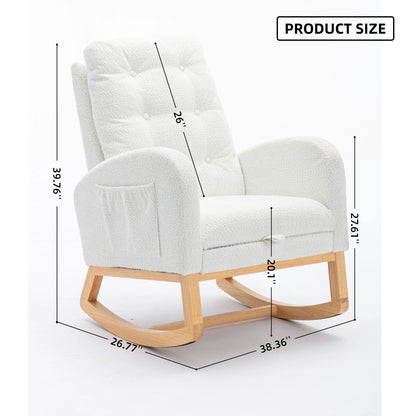 Accent Rocking Chair With Footrest High Back Rubber Wood Rocking Legs Bedroom Living Space - White
