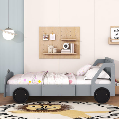 Full Size Car Shaped Platform Bed With Wheels - Gray