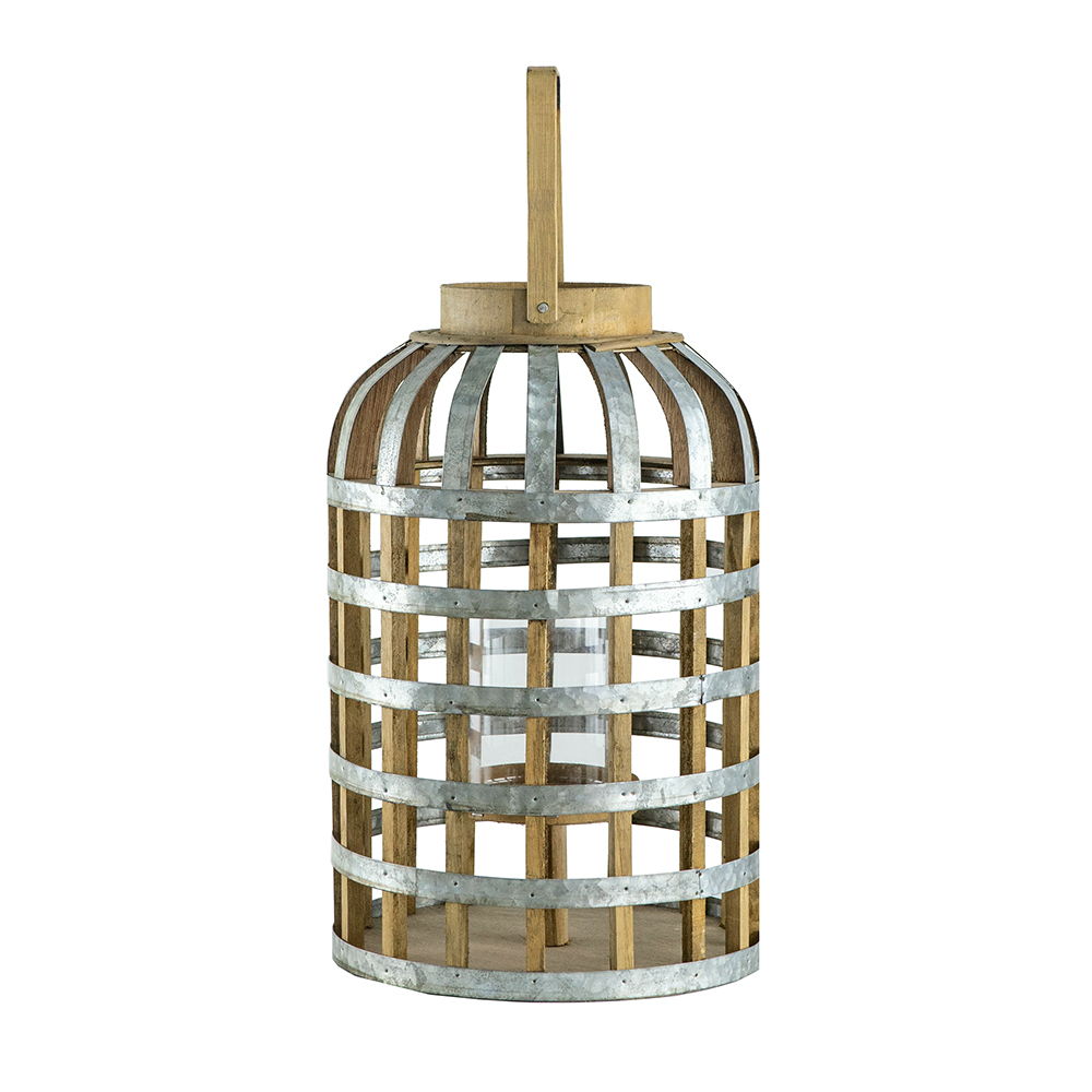Decorative Lantern With Handle, Wooden Lantern For Indoor Outdoor, Home Garden- Silver