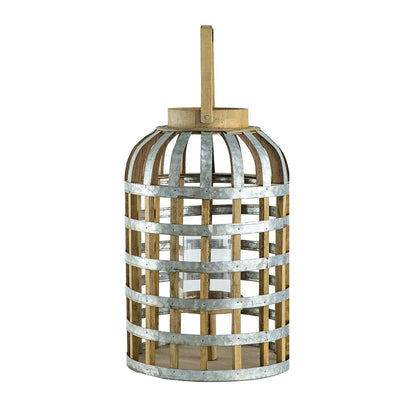 Decorative Lantern With Handle, Wooden Lantern For Indoor Outdoor, Home Garden- Silver
