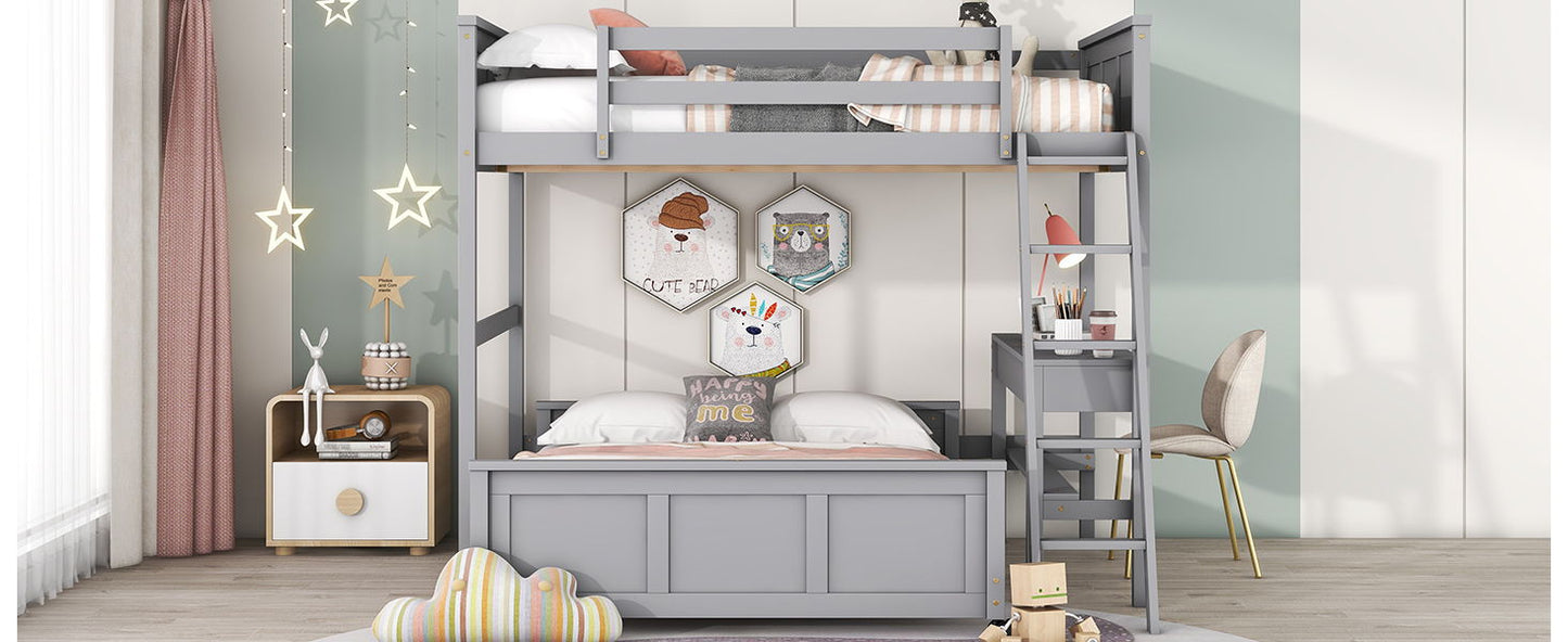 Full Over Full Bunk Bed With Desk - Gray