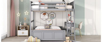 Full Over Full Bunk Bed With Desk - Gray