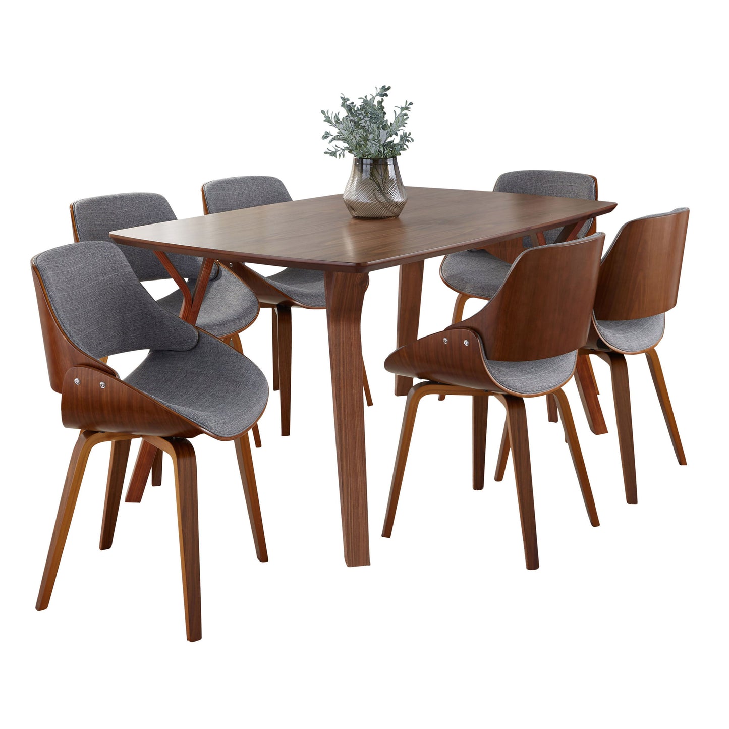 Folia Fabrizzi - 7 Piece Mid-Century Modern Dining Set - Walnut / Gray