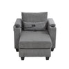 Convertible Chaise Lounge Sofa Chair Corduroy Sleeper With USB Ports, Cup Holders, Storage - Gray