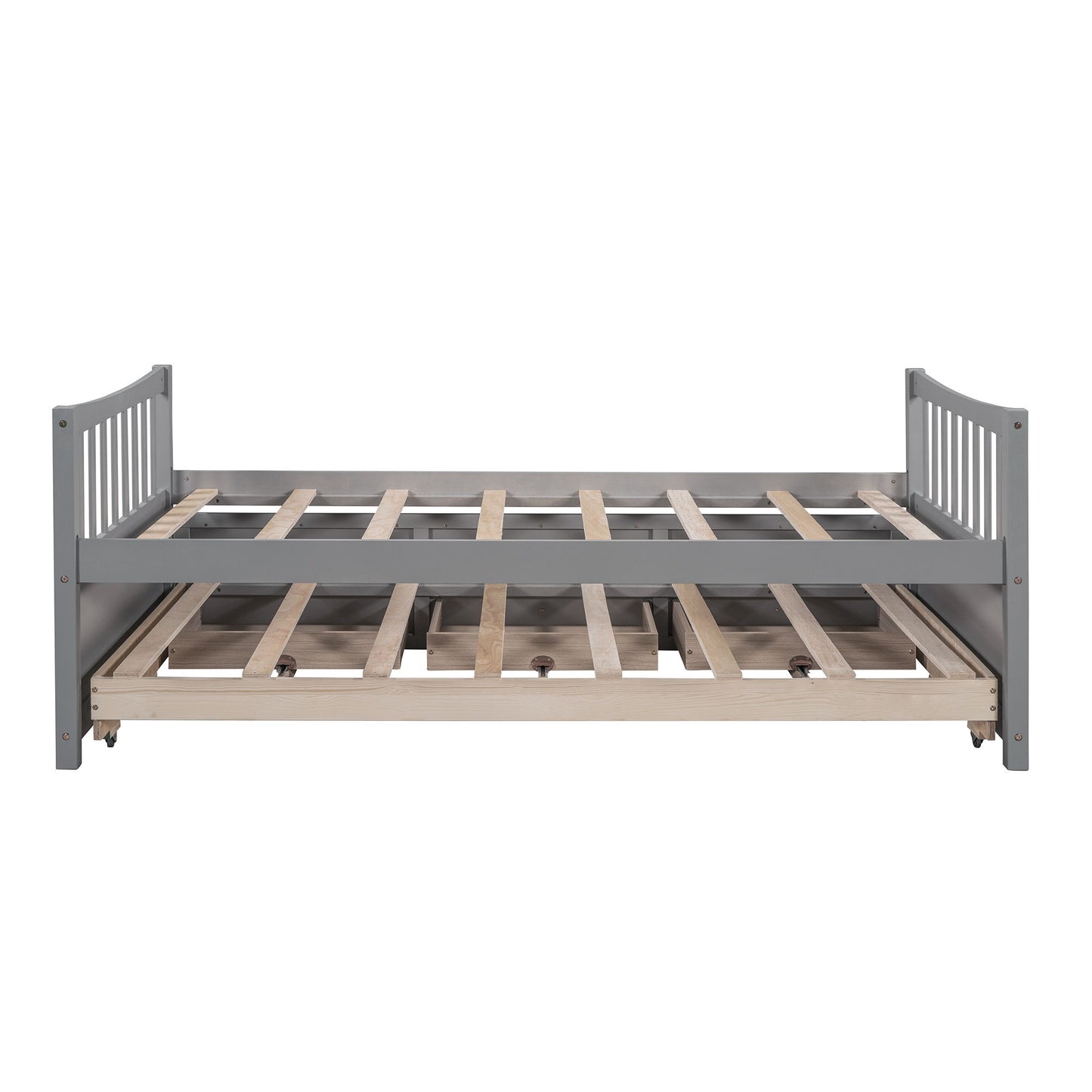 Twin Size Daybed With Trundle And Drawers - Gray