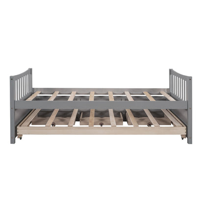 Twin Size Daybed With Trundle And Drawers - Gray