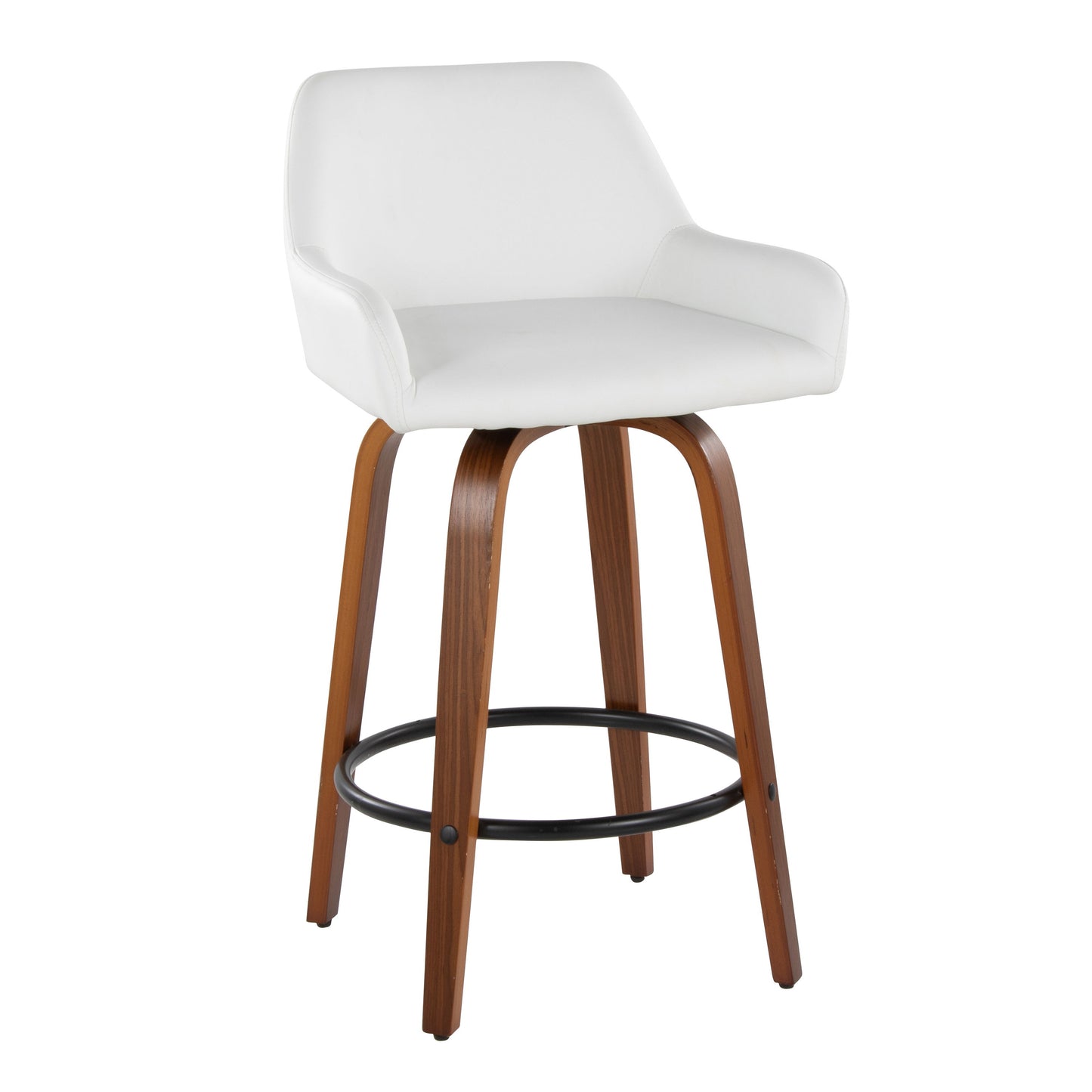 Daniella - Contemporary Fixed Height Counter Stool With Swivel With Round Footrest (Set of 2) - Walnut / White