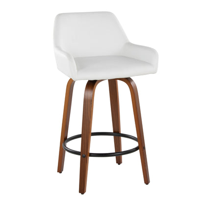 Daniella - Contemporary Fixed Height Counter Stool With Swivel With Round Footrest (Set of 2) - Walnut / White