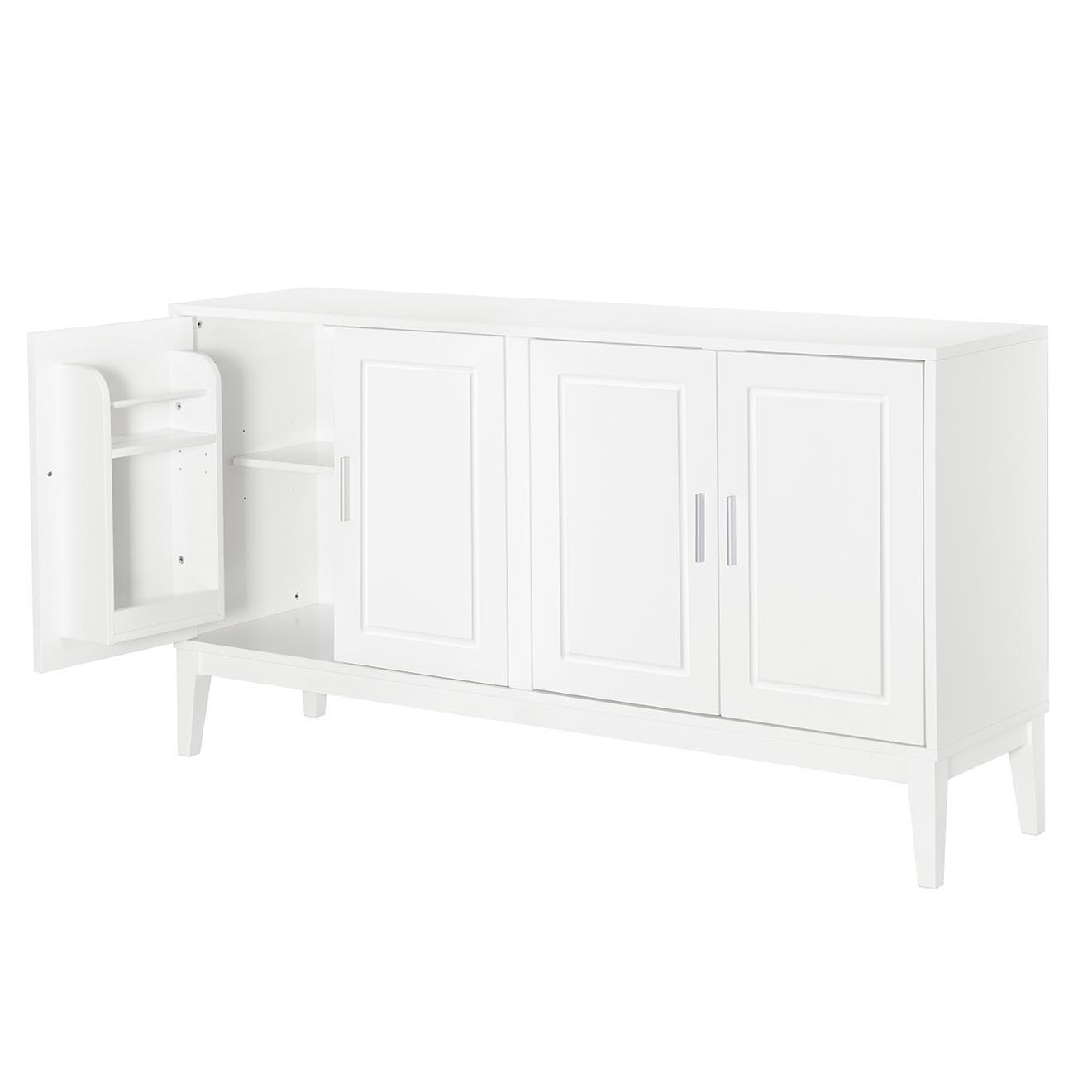 4 Door Sideboard Storage Cabinet With Door Shelf For Living Room And Dining Room, 2 Large Cabinets With Adjustable Shelf - White