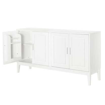 4 Door Sideboard Storage Cabinet With Door Shelf For Living Room And Dining Room, 2 Large Cabinets With Adjustable Shelf - White
