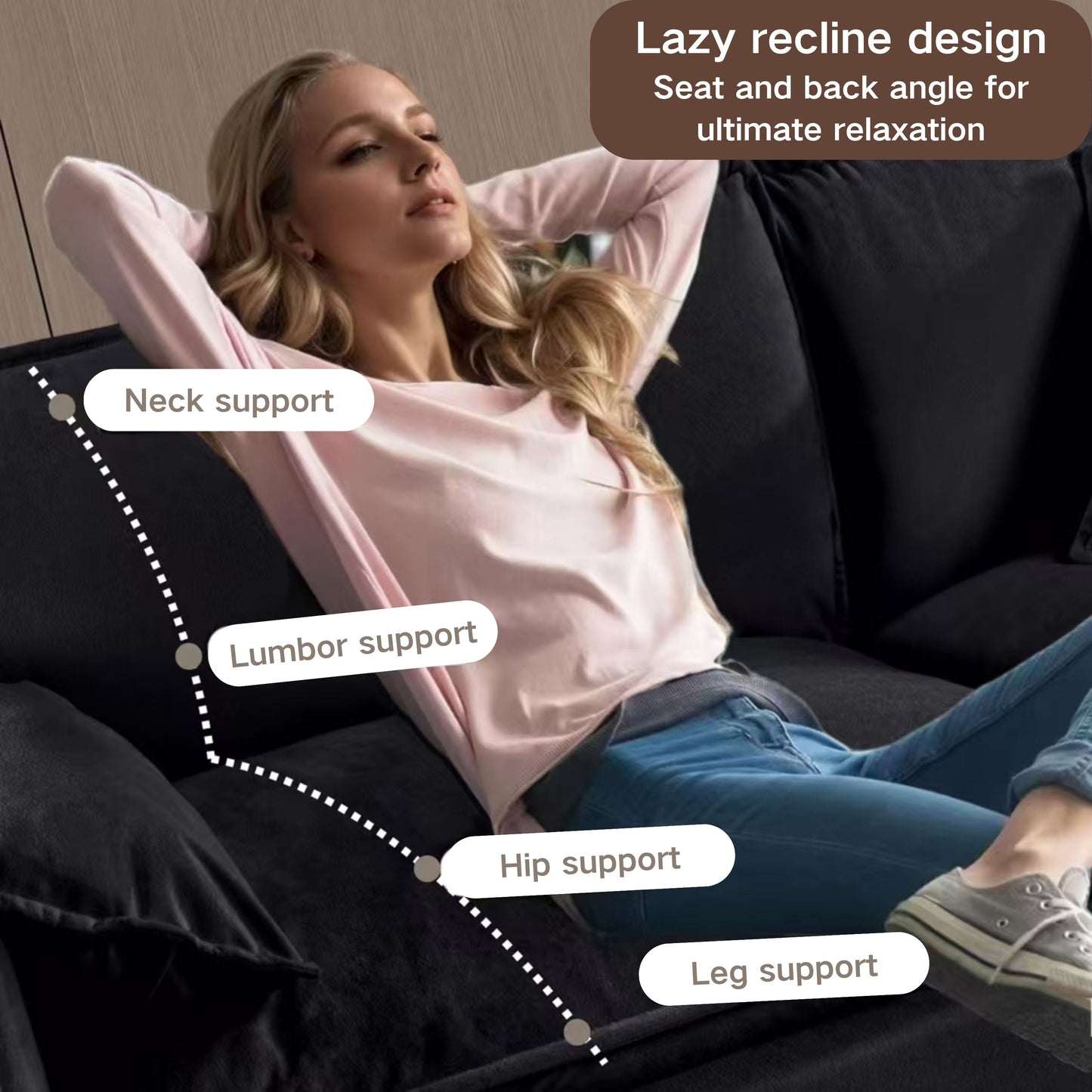 Modern Chenille Deep Seat Sectional Sofa Cloud Couch With Ottoman, Comfy Love Seat Upholstered Modular L Shaped Couch - Black