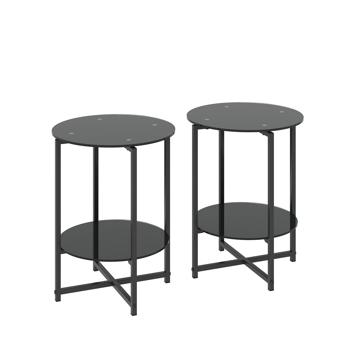 Tempered Glass End Table (Set of 2), Round Coffee Table For Bedroom Living Room Office - Black