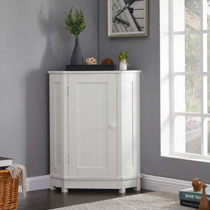 Bathroom Cabinet Triangle Corner Storage Cabinet With Adjustable Shelf Modern Style - White