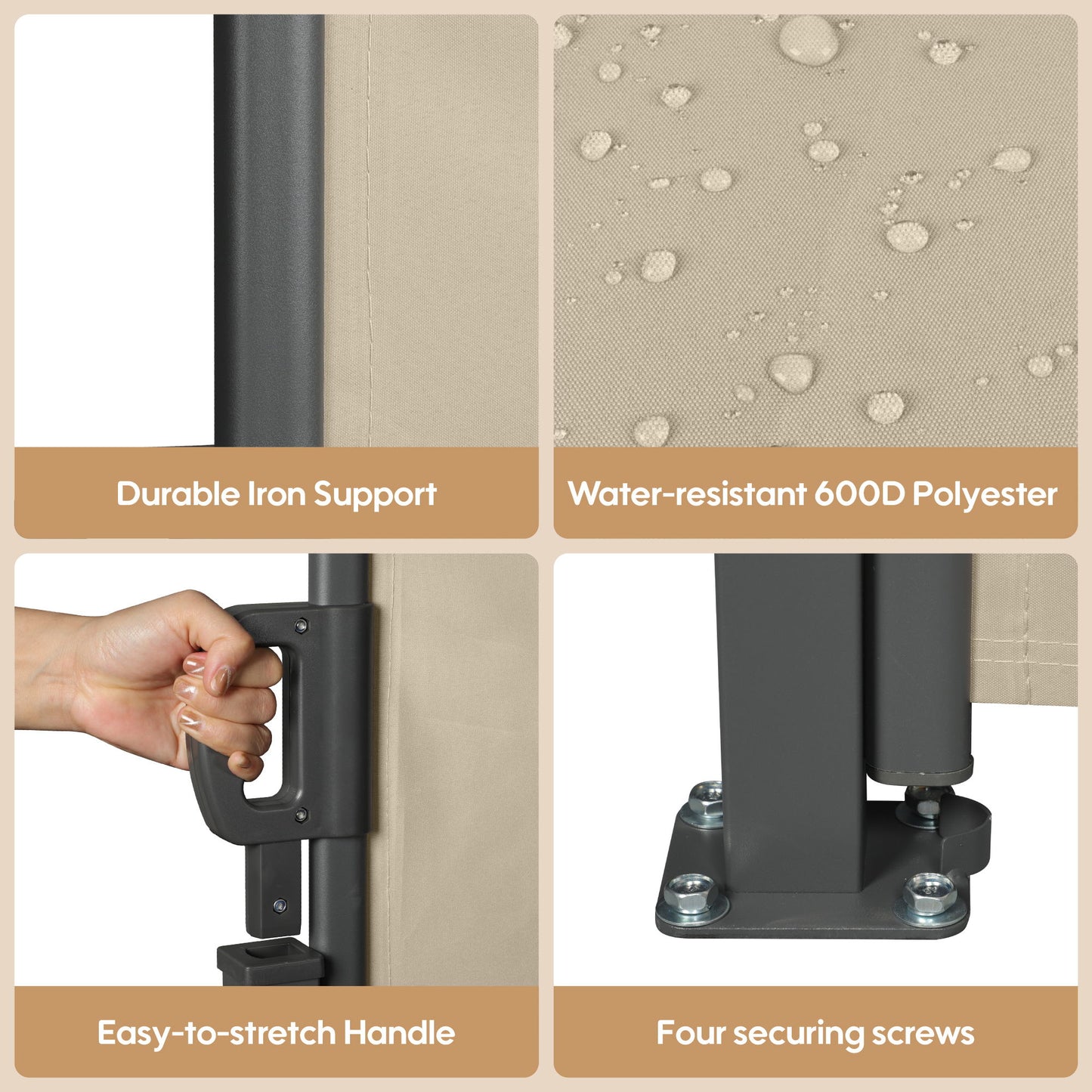 Retractable Side Awning Waterproof And UV Resistant Roll Up Privacy Screen For Balcony - Beige